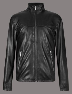 Leather Funnel Neck Jacket